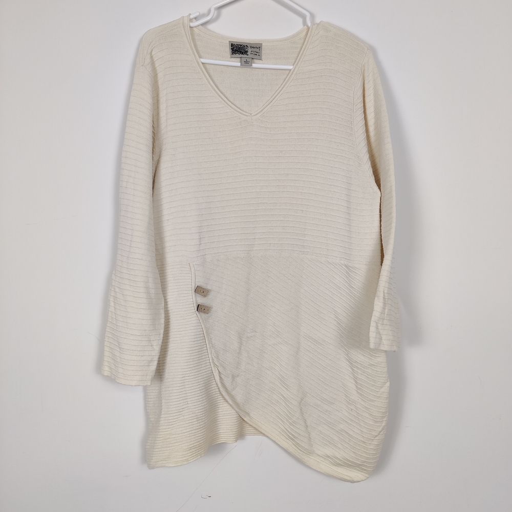 Habitat Women's White V-Neck Asymmetrical Tunic Dress Size Large Hippie Boho
